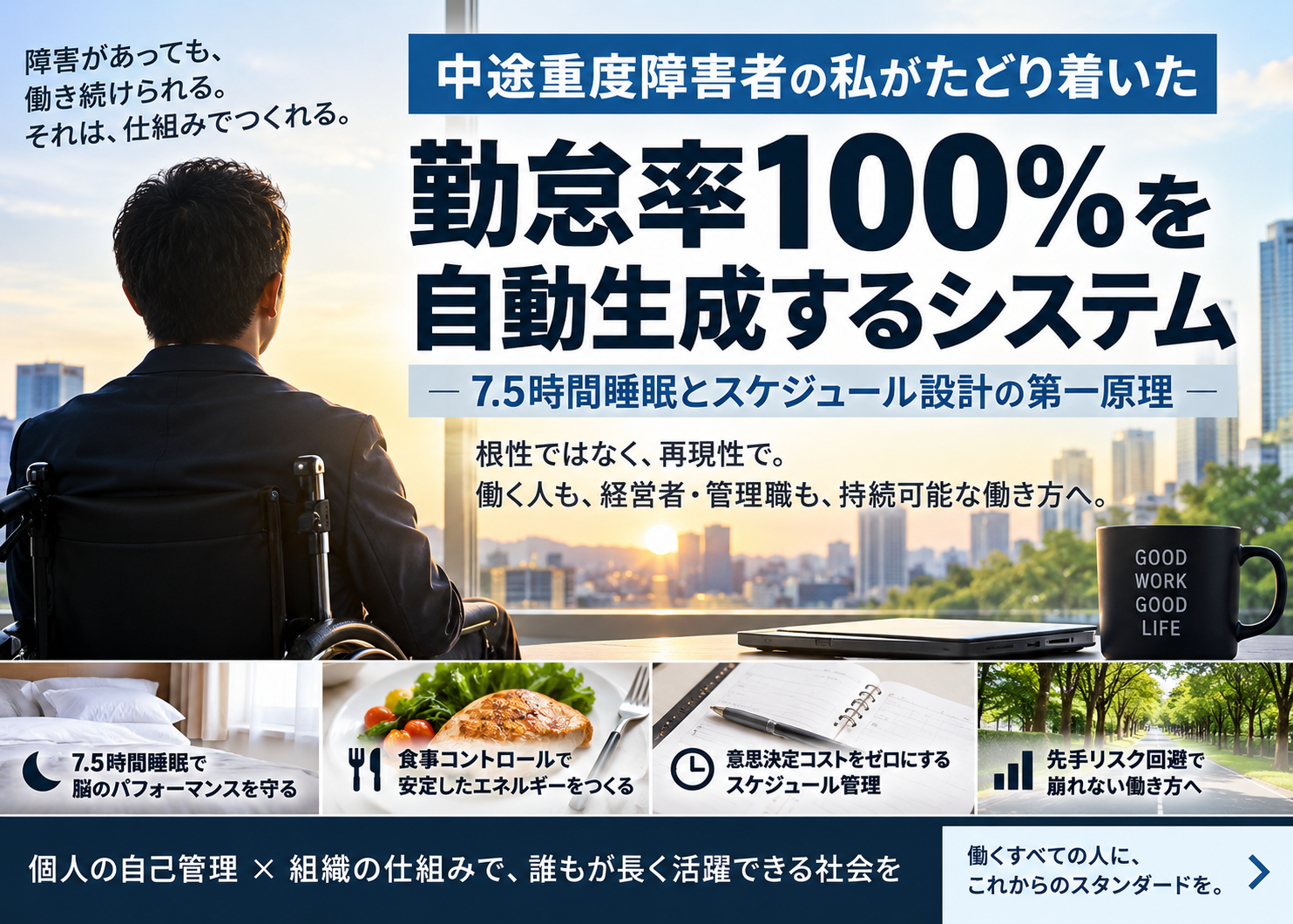 中途重度障害者の私がたどり着いた「勤怠率100％を目指す仕組み」――7.5時間睡眠とスケジュール設計で、体調管理を根性から再現性へ